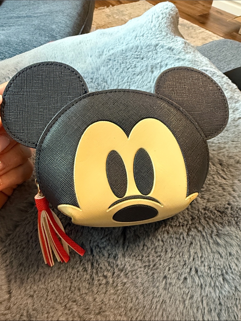 Disney Mickey Mouse Black Coin Pouch with Blue Zipper Trim
